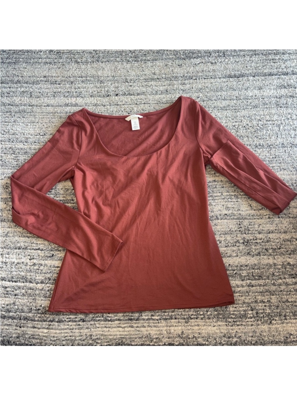 H&M Scoop Neck Long Sleeve Fitted Top - Rusty Orange/brown